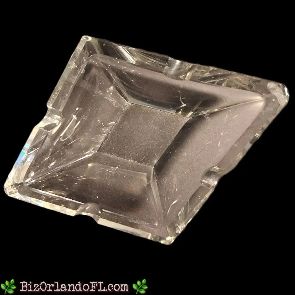 VINTAGE: Diamond Shaped Clear Glass  Cigar Ashtray Heavyweight 2-Slot 1950s RARE